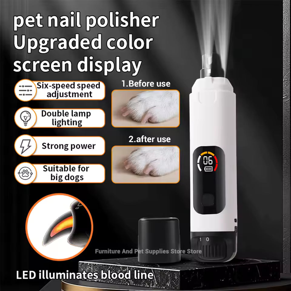 Pet Electric Nail Grinder Rechargeable Dog Paw Grooming Nail Clipper LED Light 6 Speeds Adjustable Cat Claw Nail Grinder