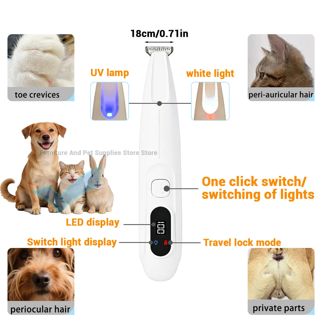LED Pet Paw Hair Trimmer With UV Light & Display Screen