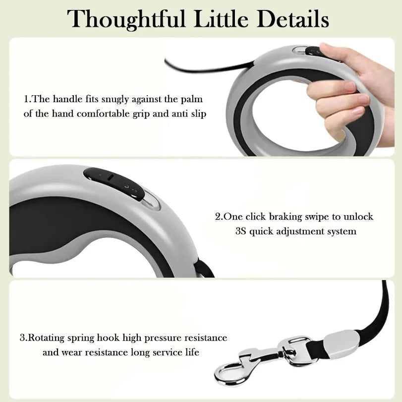 Retractable Dog Leash with One-Hand Brake, Tangle-Free