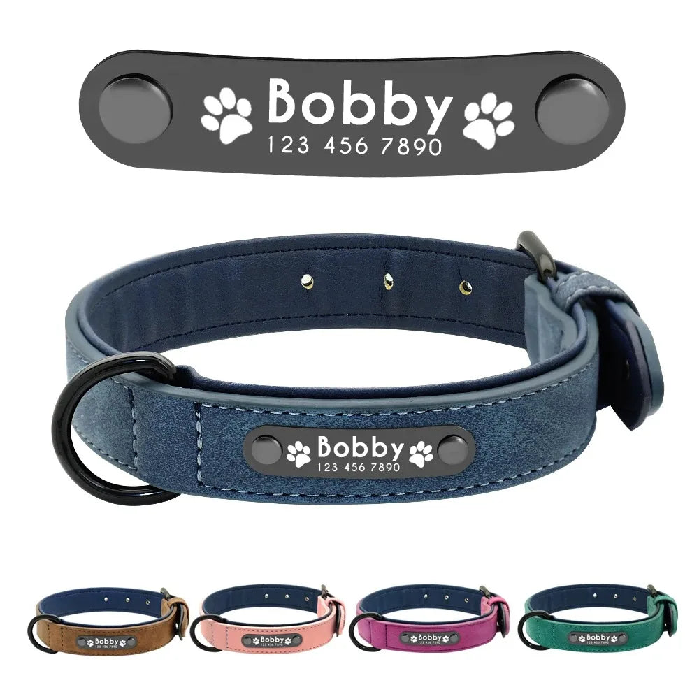 Personalized Leather Dog Collar With Engraved Name Tag