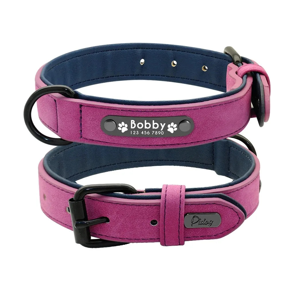 Personalized Leather Dog Collar With Engraved Name Tag