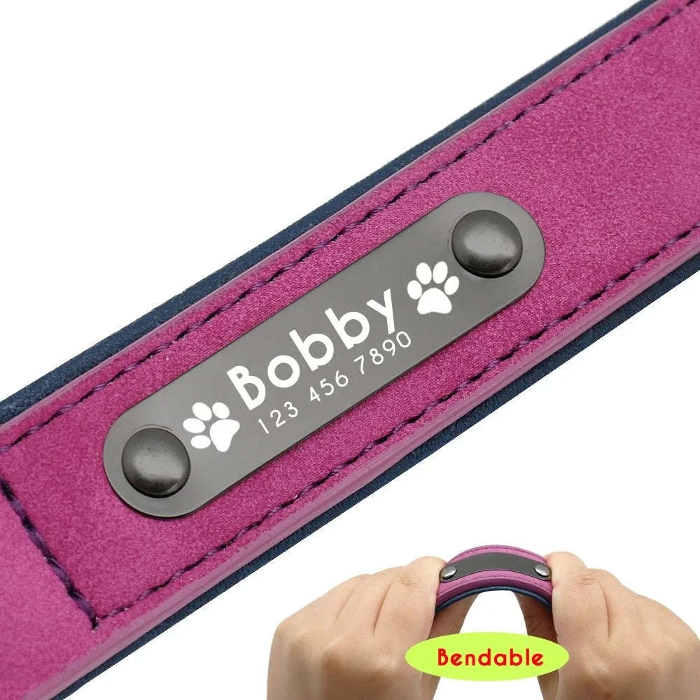 Personalized Leather Dog Collar With Engraved Name Tag