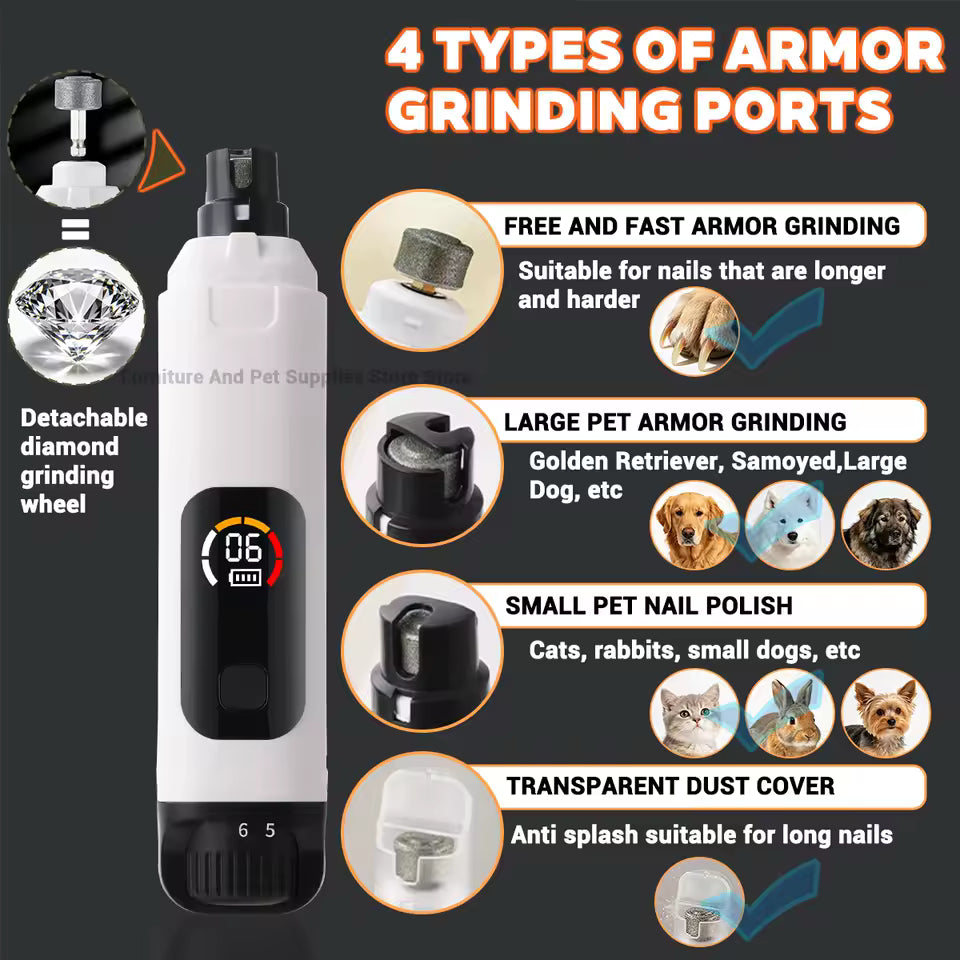 Pet Electric Nail Grinder Rechargeable Dog Paw Grooming Nail Clipper LED Light 6 Speeds Adjustable Cat Claw Nail Grinder