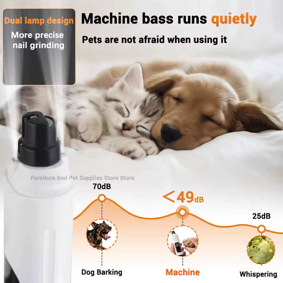 Pet Electric Nail Grinder Rechargeable Dog Paw Grooming Nail Clipper LED Light 6 Speeds Adjustable Cat Claw Nail Grinder