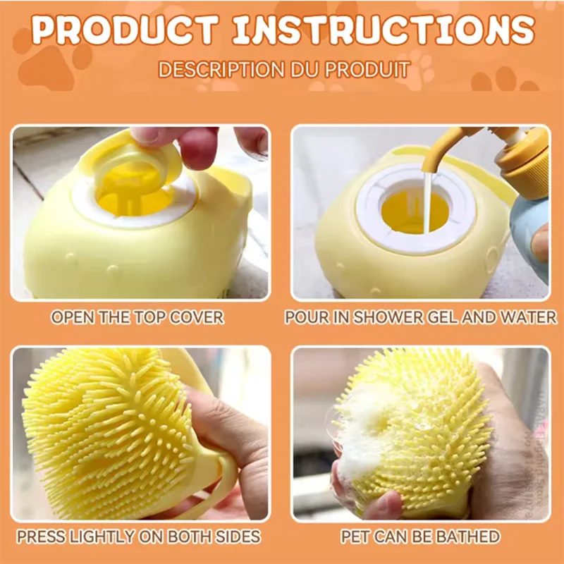 Silicone Pet Bath Massage Brush for Dogs and Cats