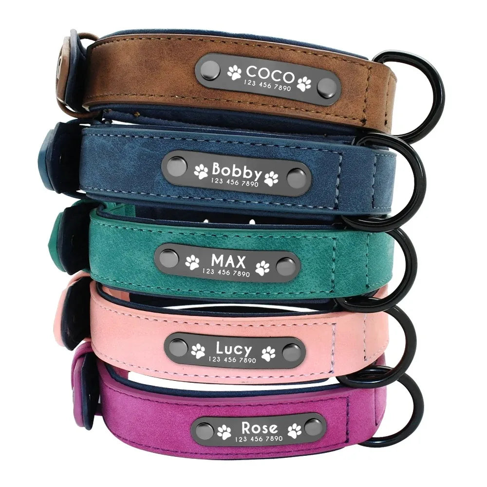 Personalized Leather Dog Collar With Engraved Name Tag