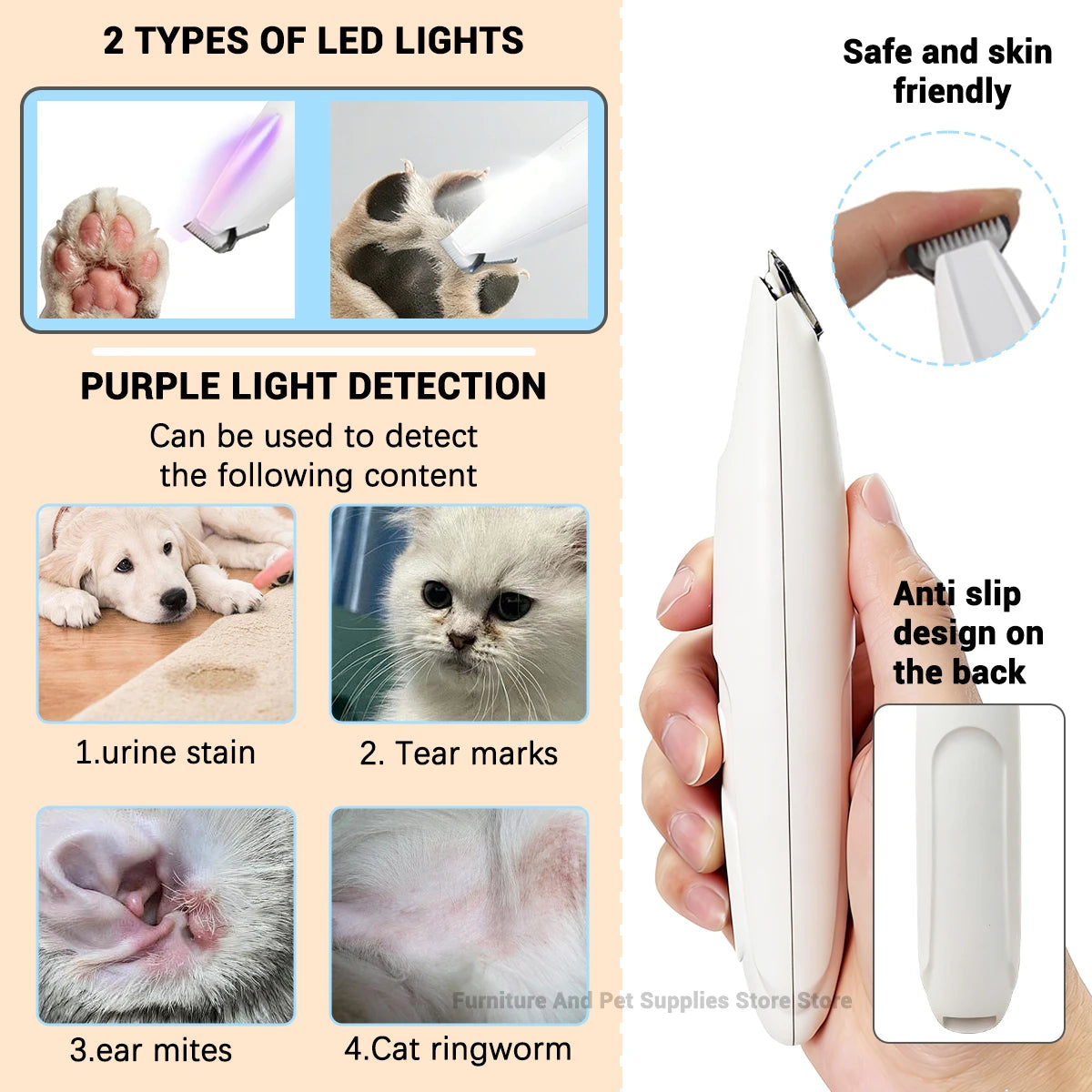 LED Pet Paw Hair Trimmer With UV Light & Display Screen