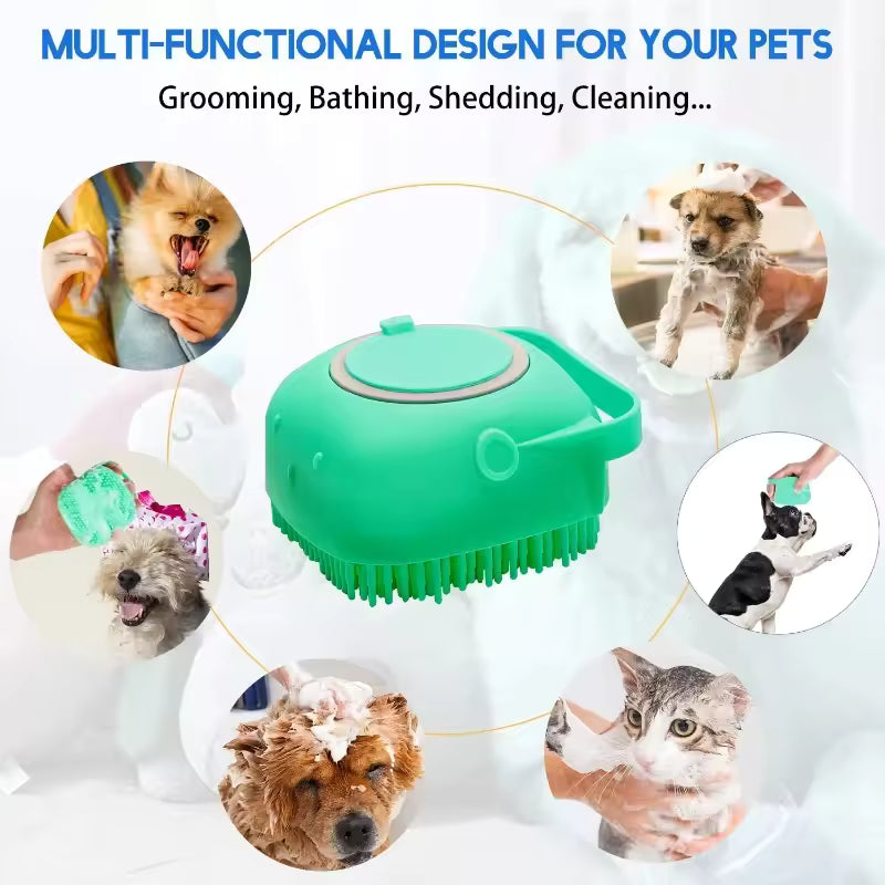 Pet Dog Shampoo Brush 2.7oz 80ml Cat Massage Comb Grooming Scrubber for Bathing Short Hair Soft Silicone Rubber